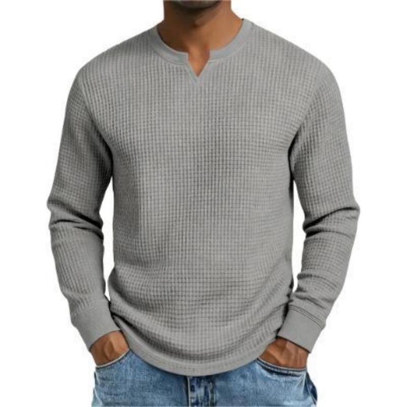 

Men s Long-Sleeve Waffle-Knit Shirt - V-Neck Design, Soft Breathable Fabric, Relaxed Fit for Daily Casual Wear M