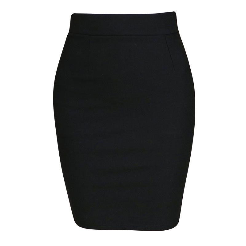 Women's High Waist Elastic Midi Skirt - Plus Size Slimming Hip Wrap In Black for Professional Office Wear