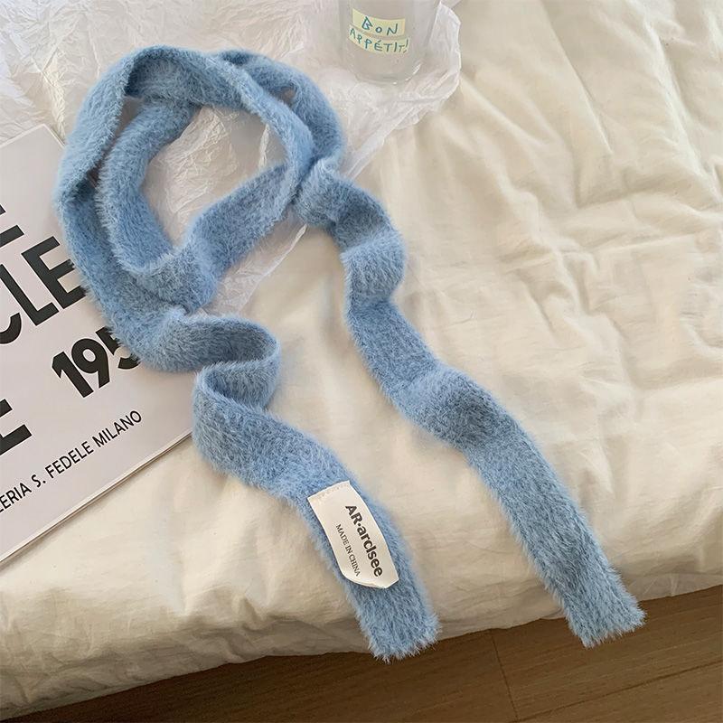 Winter  Solid Color Narrow Long Scarf Female Korean Version Knitted Woolen Scarves Women'S Imitation Cashmere Mohair Scarf