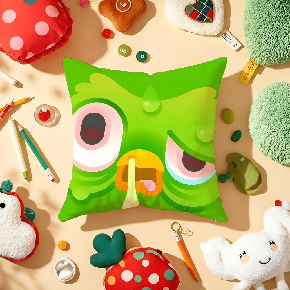 D-Duolingo Owl D-Duo Cushion Cover Plush Fabric Soft Double-Sided Printed Sofa Warm Winter Home Gift Pillow Cover