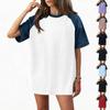Women's Denim Patchwork Top, Casual Short-sleeved Comfortable T-shirt, Fashionable For Spring And Summer.