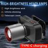 Super Bright LED Headlamp USB-C Rechargeable Camping Headlamp Zoomable Head Torch 3 Mode Dimming Emergency Work Lamp For Running