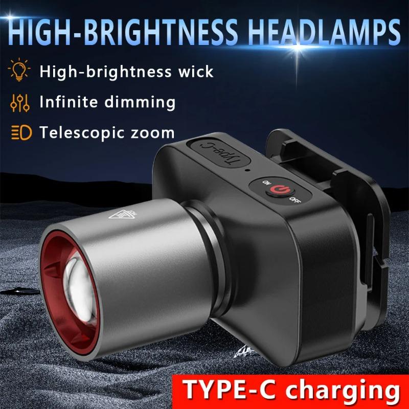 Super Bright LED Headlamp USB-C Rechargeable Camping Headlamp Zoomable Head Torch 3 Mode Dimming Emergency Work Lamp For Running