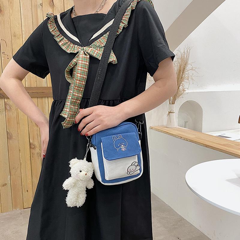 New canvas small bag cute girl simple shoulder bag contrasting color small fresh student messenger bag