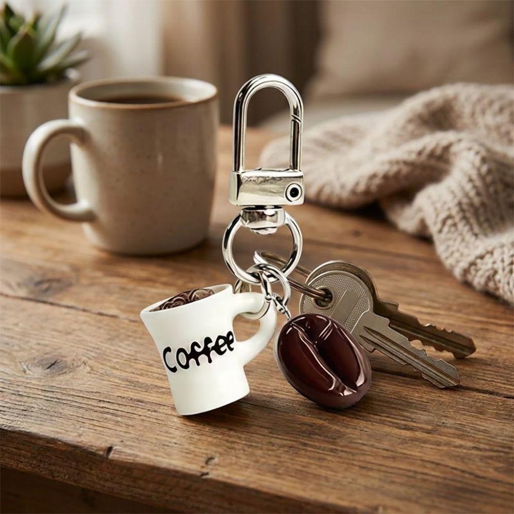Miniature Coffee Beans Keychain Resin Realistic Coffee Pendant  for Travel