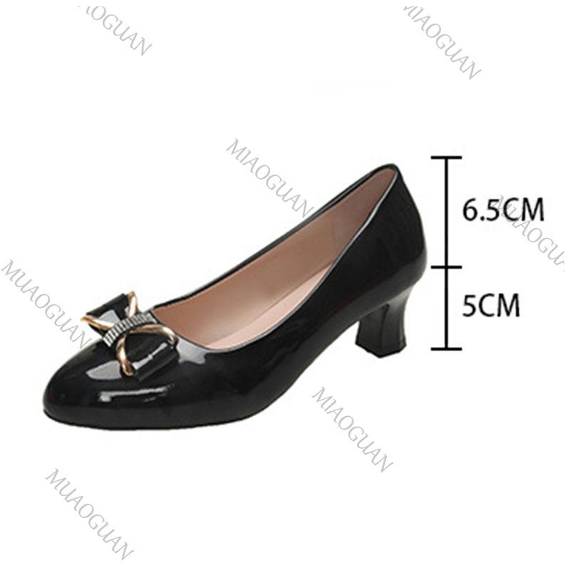 Fashion Spring and Autumn New Bow High Heels Shallow Mouth Single Shoes Pointed Women's Shoes Casual Thick Heeled Female Dress Pumps