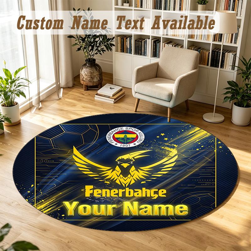 Round Rug Custom NameFenerbahçe FC Pattern Non Slip Carpet Home Floor Decor