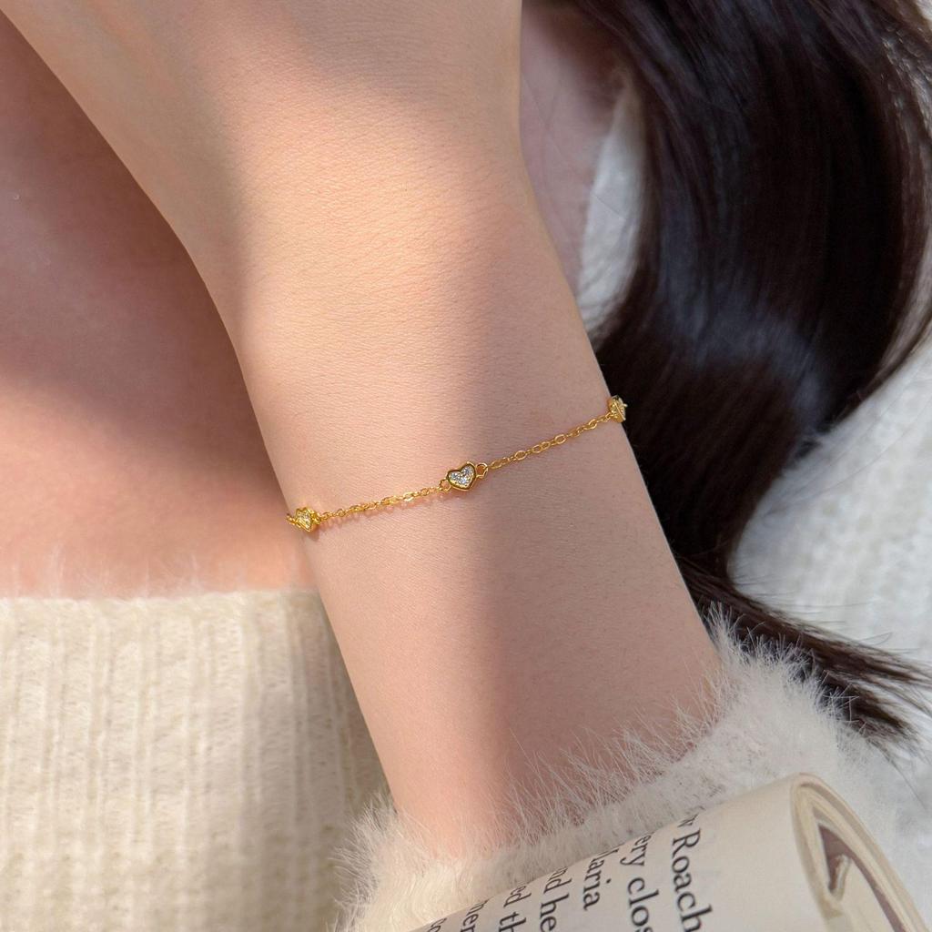 18k Gold Plated S925 Sterling Silver Heart Bracelet - Hollow, Exquisite, Versatile, Light Luxury Style.