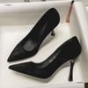 Versatile Suede Black High Heels New Pointed Shallow Mouth Professional Work Shoes Temperament Single Shoes