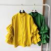 Stylish Shirt Women's Layered Ruffled Flared Sleeve Shirts Loose Stand-up Collar Tops