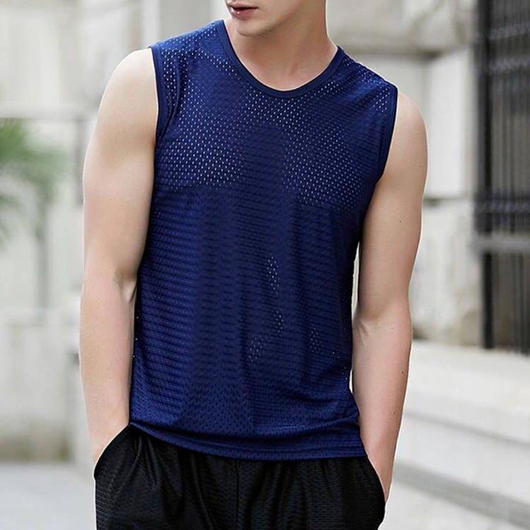 

Дышащие майки без рукавов большого размера, летние быстросохнущие спортивные мужские майки для фитнеса и фитнеса, однотонные майки L темно-синий
