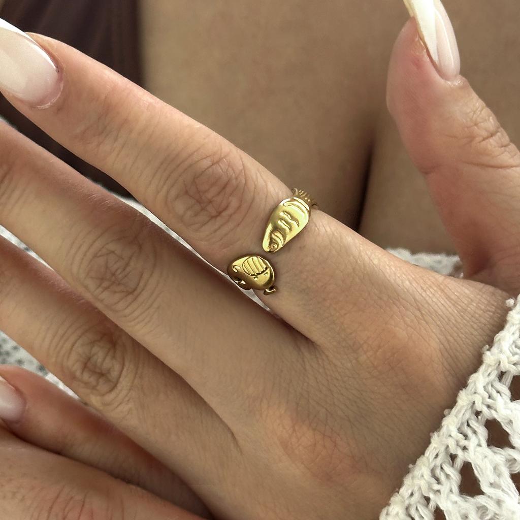 Stainless Steel Gold Color Starfish Shell Opening Rings For Women Men Vintage Geometric Metal Texture Finger Ring Party Jewelry
