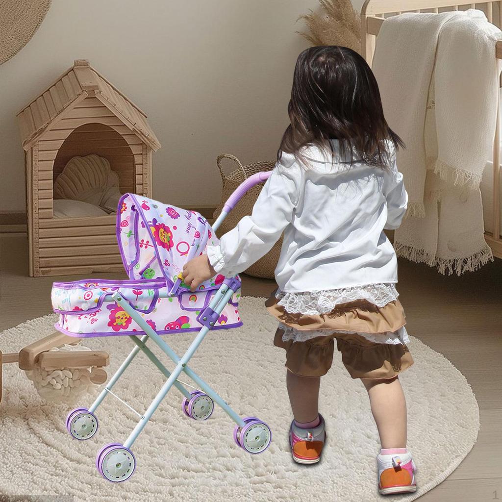 Doll Stroller with Canopy Trolley Push Cart Toy for Children Kids Girls Boys