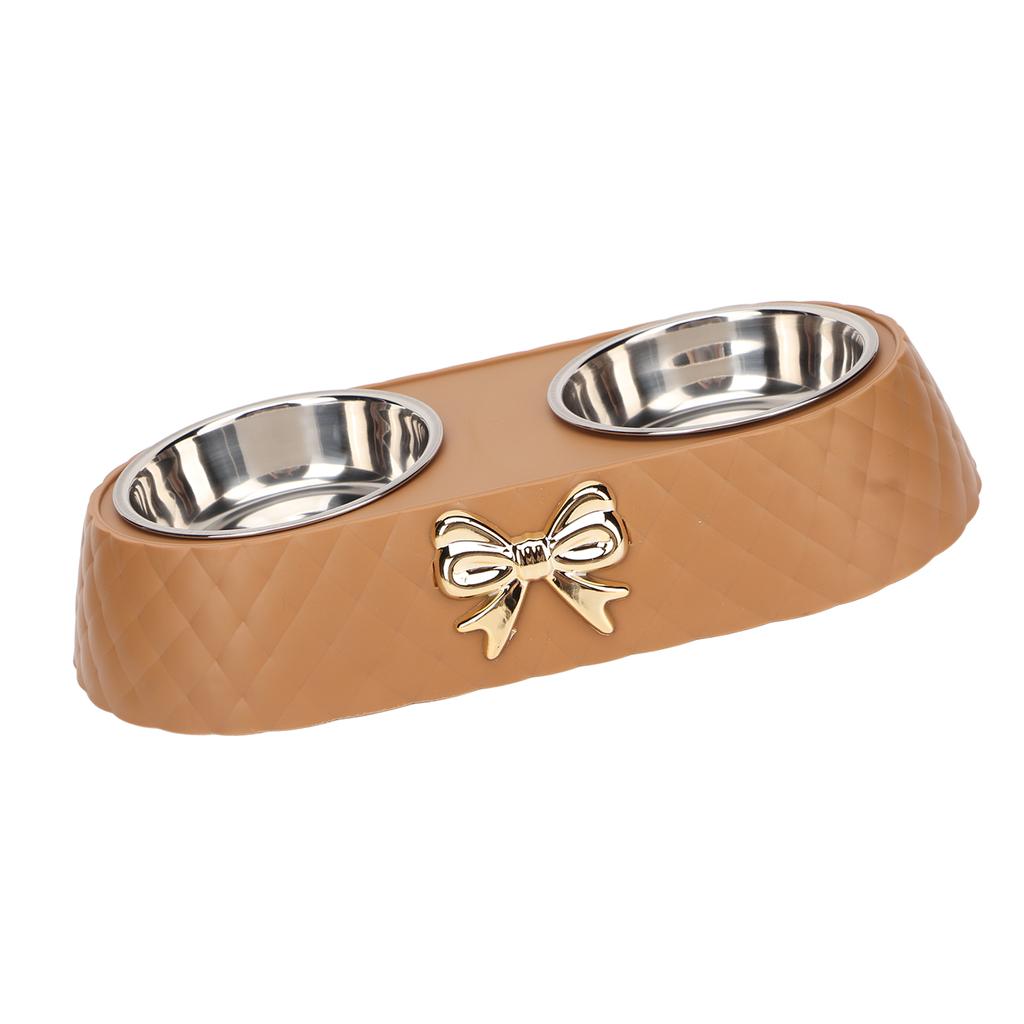 Double Pet Bowls Prevent Slip Stainless Steel Pet Food Water Bowls with Bowknot Decor Holder for Dog Cat