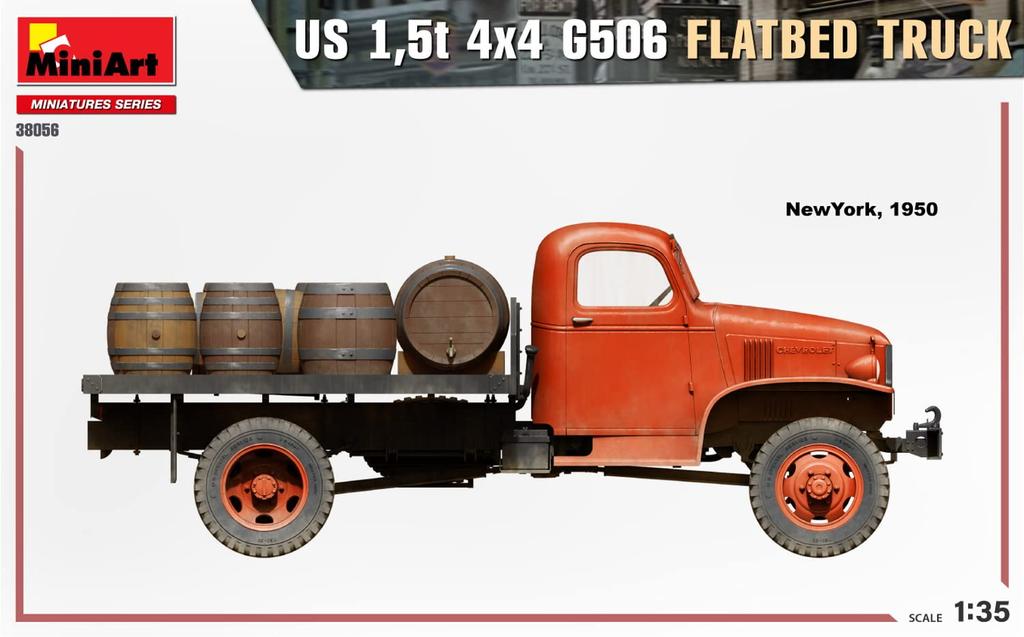 MiniArt Scale American 4x4 G506 Flatbed Truck Plastic Model MA38056 1/35 1.5t (Molded Color)