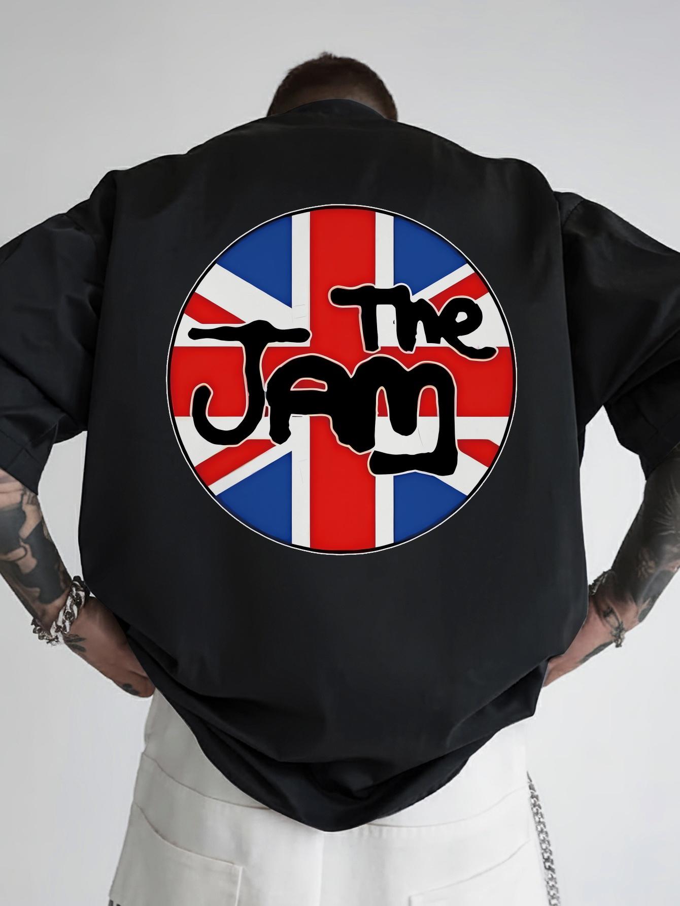 Casual Short Sleeve T-shirt with The Jam Graphic Print - Royal Blue Polyester Crew Neck XXL