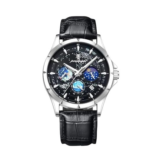 Men s Leather Strap Starry Sky Waterproof: Luminous Analog Calendar Leather Strap Quartz Watch Fashion Watch - Father s Day Birthday Christmas