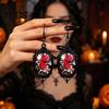 Gothic Earrings for Women 1 Pair Halloween Flower Earrings, Matte Black Oval Alloy Vintage Dangle Lightweight Stained Glass Rose Patterns Jewelry