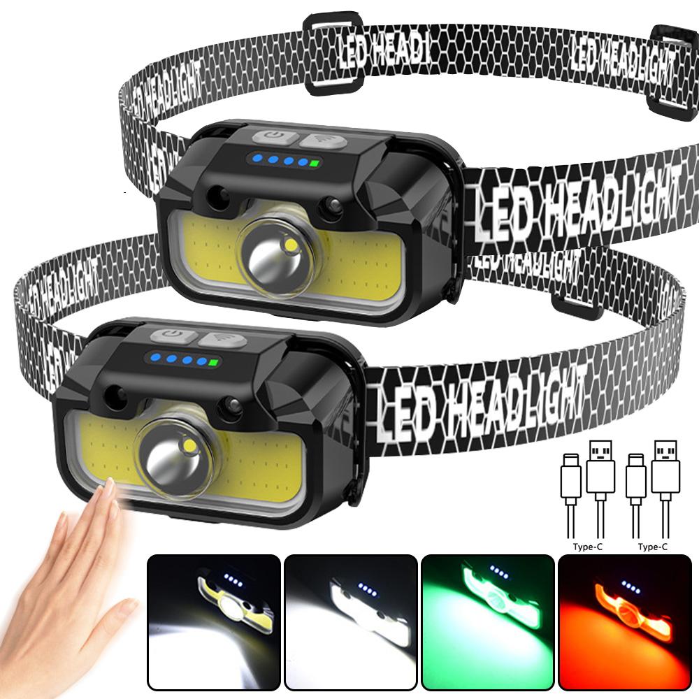 5W Mini Ultra-Light Bright Headlamp 1000mAh White+Red+Green 3 in 1 USB Rechargeable Head Lamp 14 Modes Motion Sensor Headlight