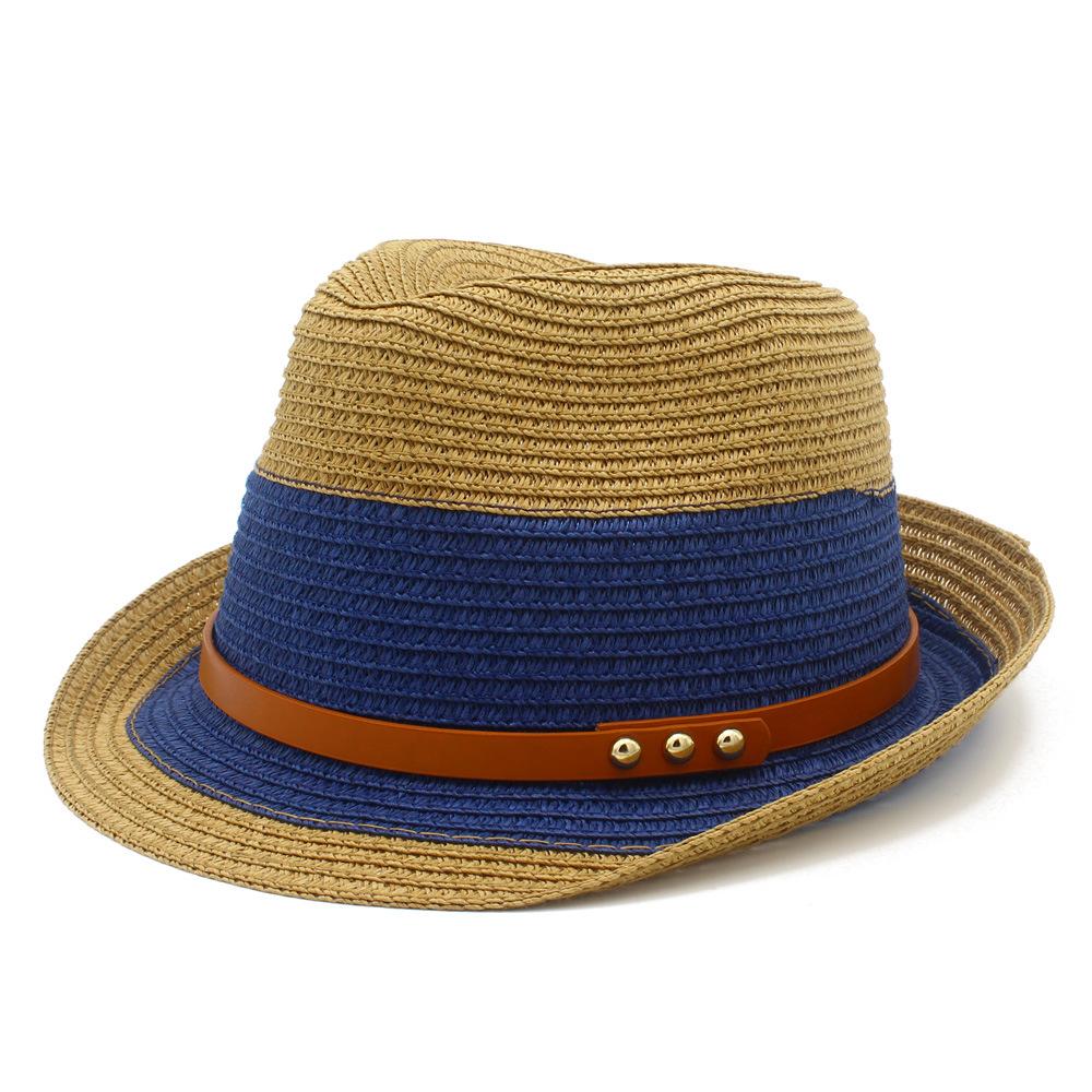 New contrasting color sunscreen top hat men's outdoor travel shading seaside beach hat women's fashion straw hat
