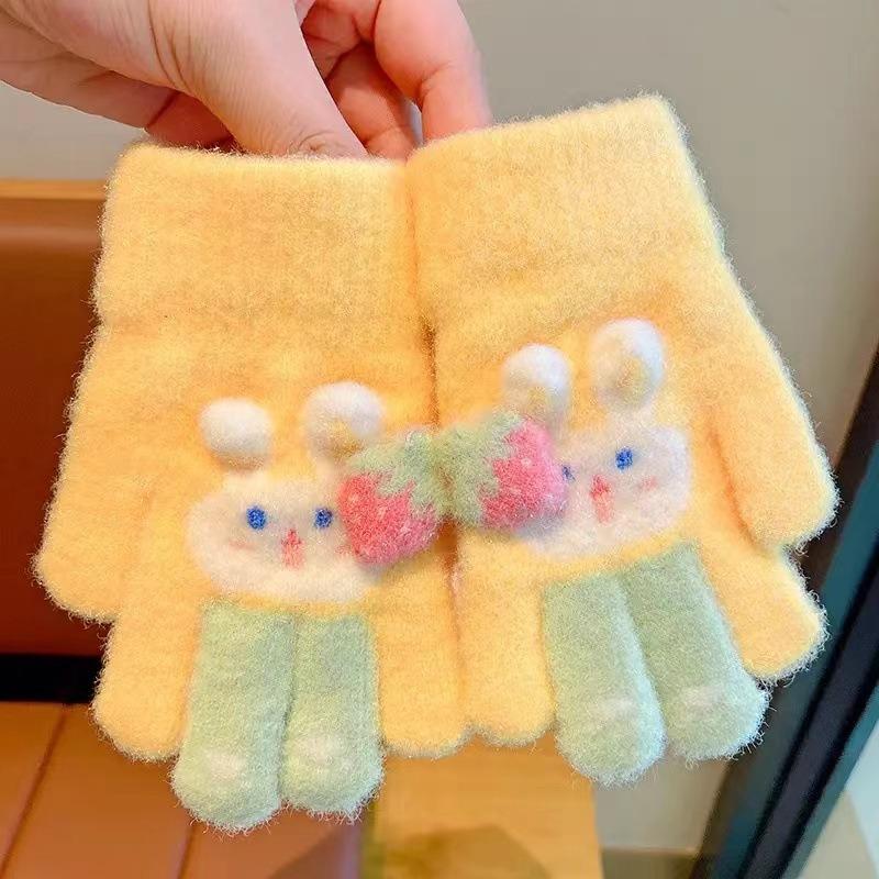 Children's new winter gloves little girl cute cartoon warm full finger gloves boys and girls thickened finger cots