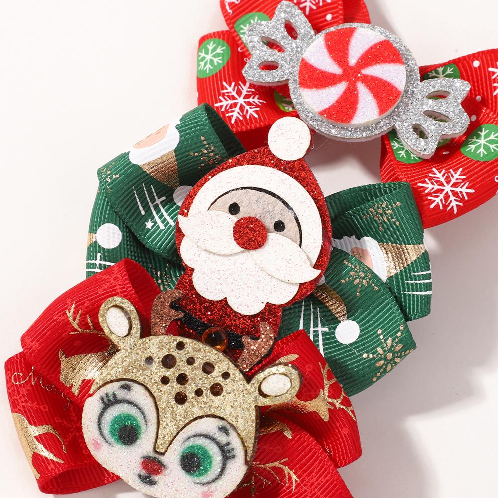 4pcs Christmas Hair Bow Clips for Baby Girls DIY Glitter X'mas Santa Elk Bowknot Hairpin Cute Kid Headwear Hair Accessories