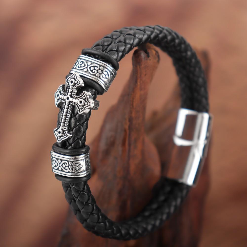 Vintage Double Layer Leather Cross Bracelet Charming Men's Bracelet Christmas Gift Valentine's Day Gift Protector Jewelry Gift