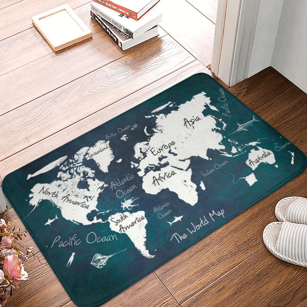 Mappa del Mondo Blu Zerbino Tappetino Antiscivolo Bagno Cucina Giardino Tappeto Tappeto 40*60cm