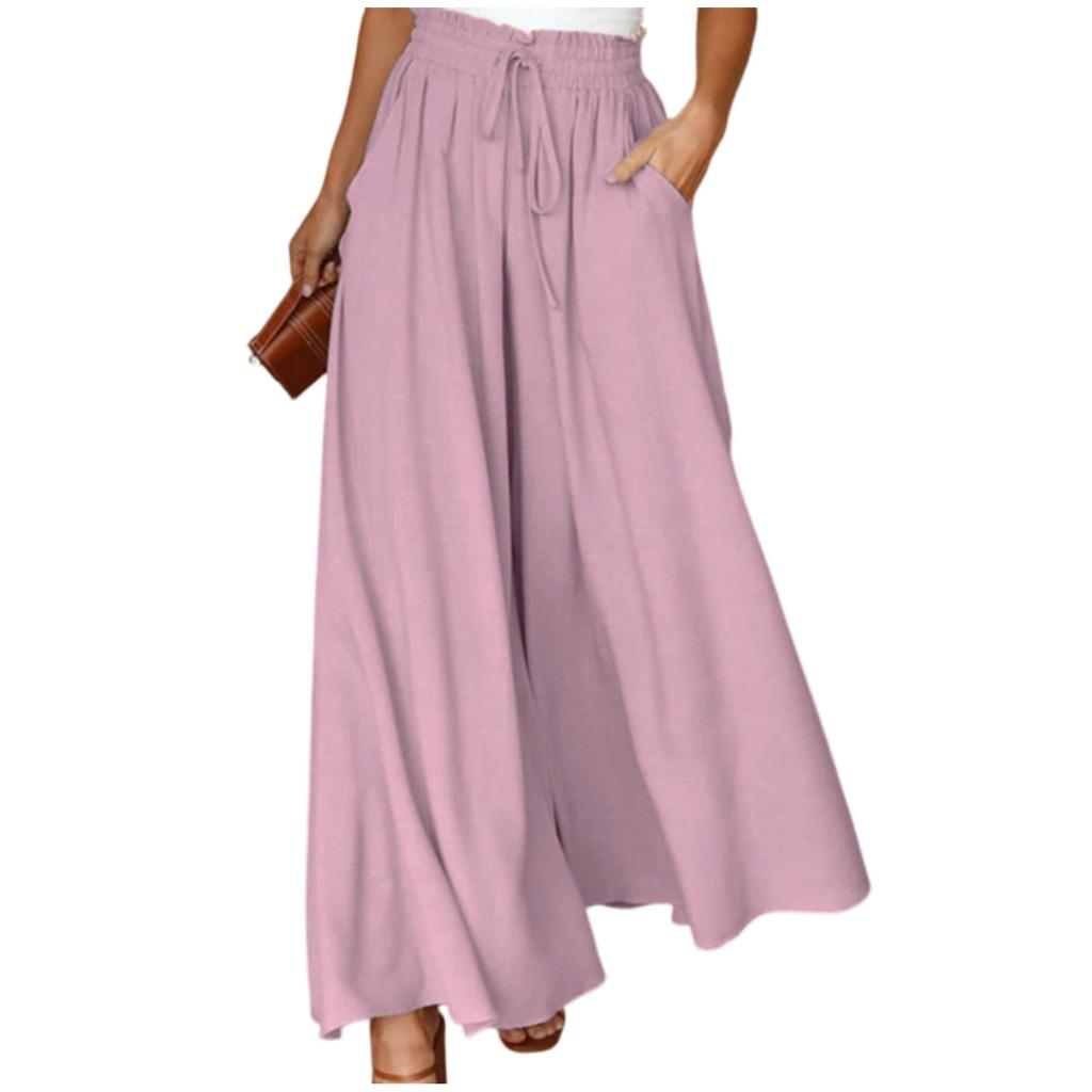 Women's Casual Fashion Elastic Waistband Wide Leg High Waist Long Skirt Pants