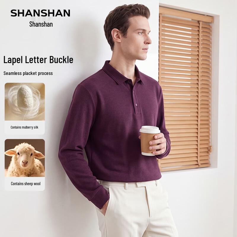 SHANSHAN Men's Autumn Long Sleeve Polo Shirt with Jacquard Detail