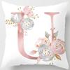 White Pink Alphabet Pillowcase Letter A-Z Flower Pillow Cover Sofa Cushion Cover Home Decor Pillow Cover