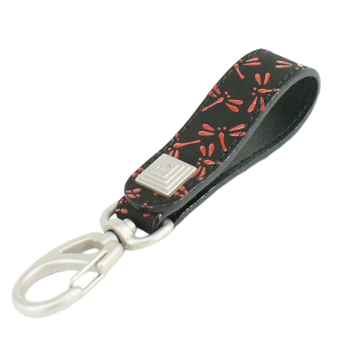 Indenya Inden Belt Strap Keychain B, Deerskin, Black with Red Lacquer, Dragonfly Pattern, 4701-21-008