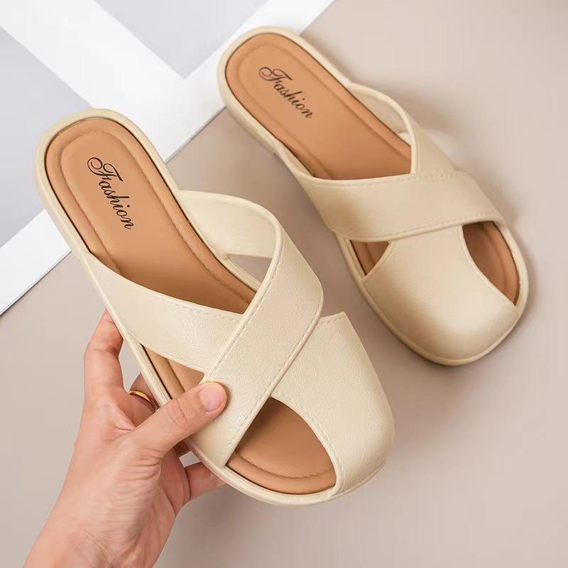 Hollow Flat Bottom Soft Bottom Bag Head Half Slippers Female Summer Round Head Lazy Drag Female Shoes Wearing Sandals Female