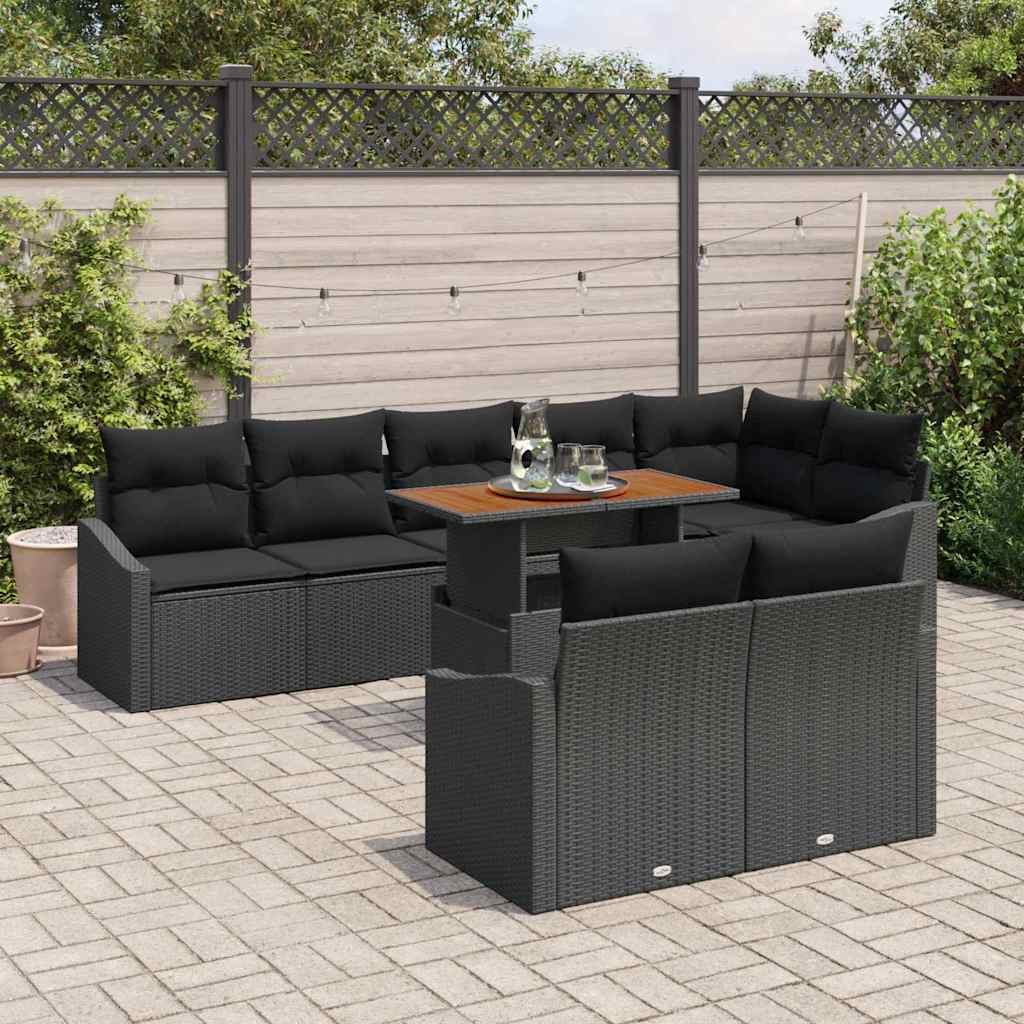 Garden Sofa Set with Cushions 9 pcs Black and Brown