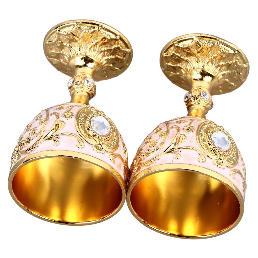 2PCS Small Zinc Alloy Goblet 30ml Capacity Embossed Wine Glass Metal Wine Cup Banquet Celebration