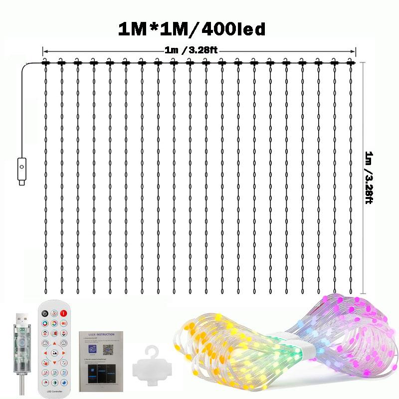 

1pc Usb Powered 1x1/2x2/3x3m Smart Led Smart Curtain Fairy Lightwith App and Remote Control for Party Bedroom Camping Decor