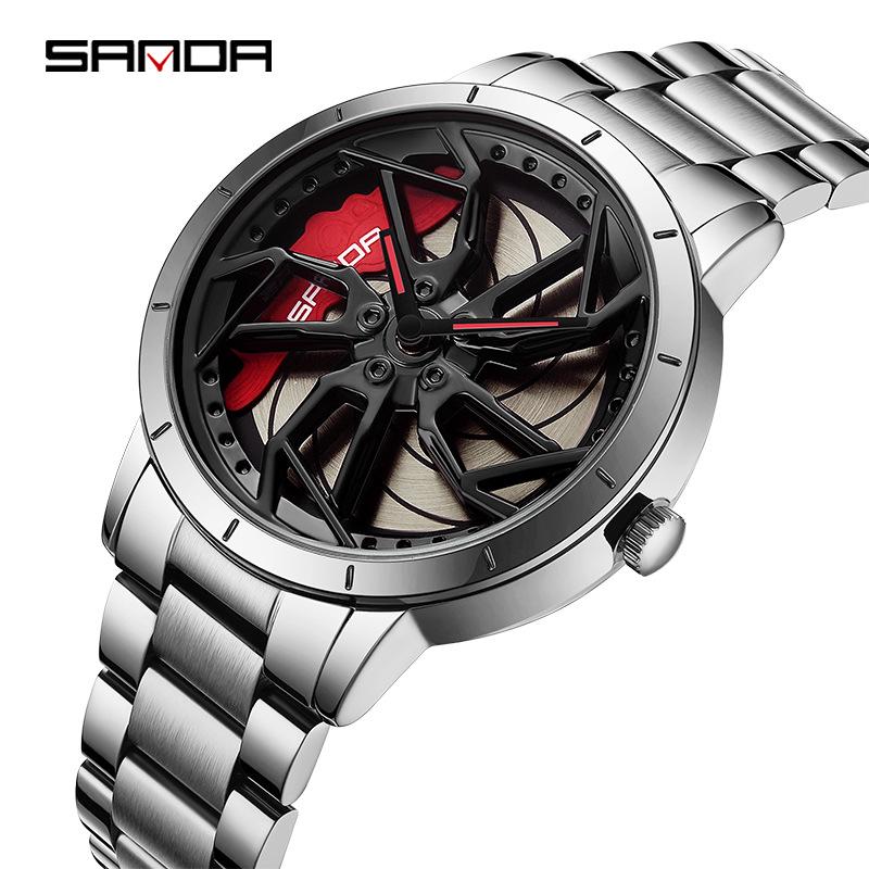 Sanda Men's Creative Wheel Quartz Watch - Trendy Rotating Waterproof Wristwatch