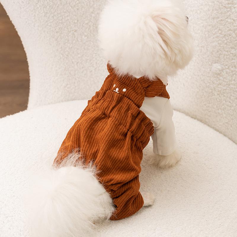 Dog Four-legged Bear Corduroy Overalls Autumn and Winter Warm Teddy Bear Clothing Small Dog Pet Clothing