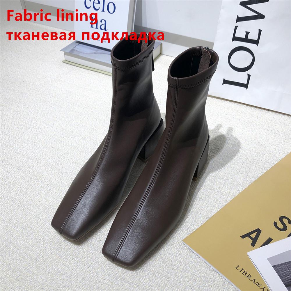 Autumn Winter Fashion Women Boots Square Toe Yarn Elastic Ankle Boots Kid Suede Thick Heel Shoes Female Socks Boats Mujer