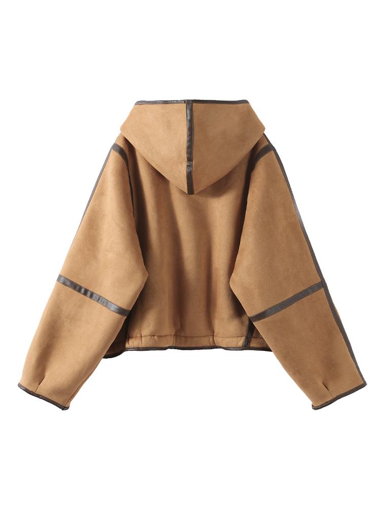 Women's Double-sided Winter Jacket Hooded Cow Horn Buttoned Cotton Jacket Suede Lamb Wool Warm Jacket Fashionable Style Autumn and Winter