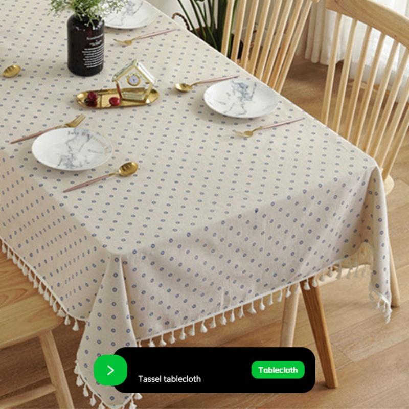 Linen-Look Waterproof Tablecloth with Fringe - Printed Washable Dining Table Cover, Decorative Table Runner for Kitchen & Party 90*90cm
