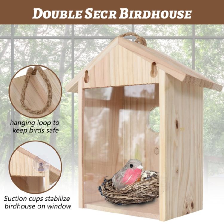 Window Birdhouse Hanging Wood Bird Nest for Cardinals Finch Garden Decor