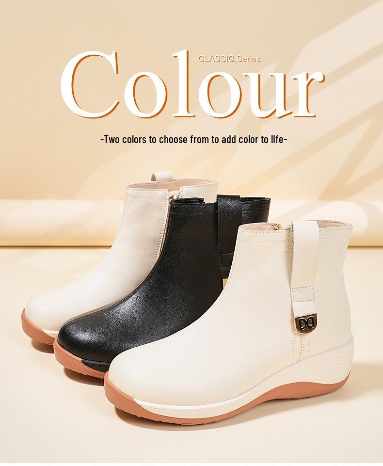 2025 Spring Soft-Soled Wedge Heel Mom Shoes: Thick-Soled, Flat Casual Boots for Height Increase