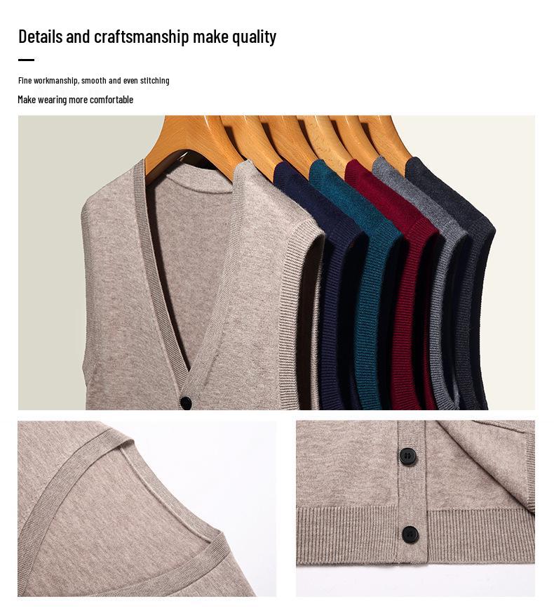 100% Pure Wool Men's Winter 2025 Cardigan Vest - Sleeveless, Middle-aged Style Sweater