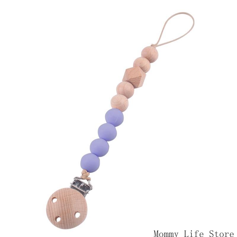 Wooden Nipple Clip Teething Bead Pacifier Anti-Lost Chain Soother Clip Baby Teether Toy Hanging Clip Nursing Accessories