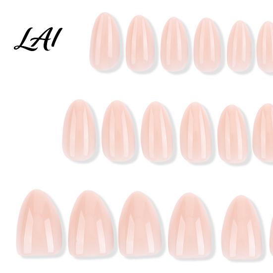 Natural Press-On Nails 24Pcs Women Nude Press on Nails Glossy Almond Stick-on Fake Full Cover Long Glue False Pre-shaped