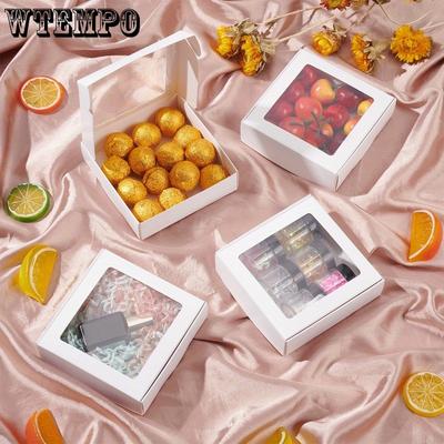 15 cajas de regalo con ventana cuadrada transparente, de papel kraft blanco, para exhibir regalos, dulces, galletas, pequeños obsequios o manualidades.