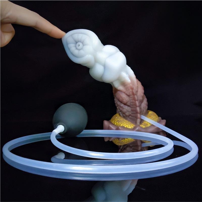 Ejaculating "Dragon" Style Dildo — Silicone dildo featuring an oversized fantasy creature/alien beast design with a "horse knot" structure.