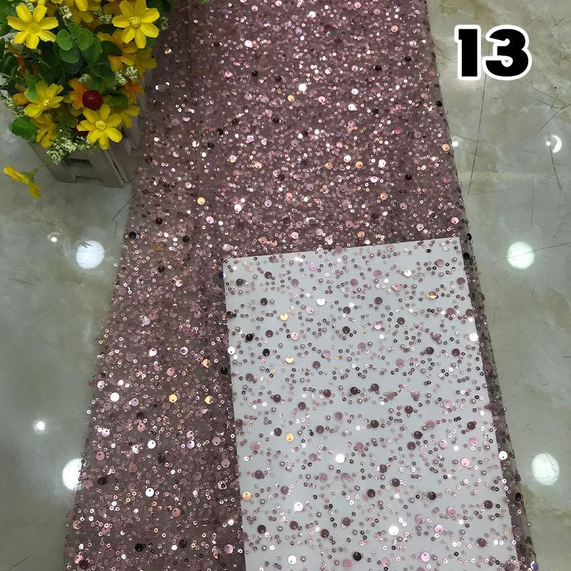 1 Yard Luxury African Heavy Bead Lace Sequins Fabric For Diy Sewing Wedding Party Dress Sparkly Transparent Tulle Lace Fabric
