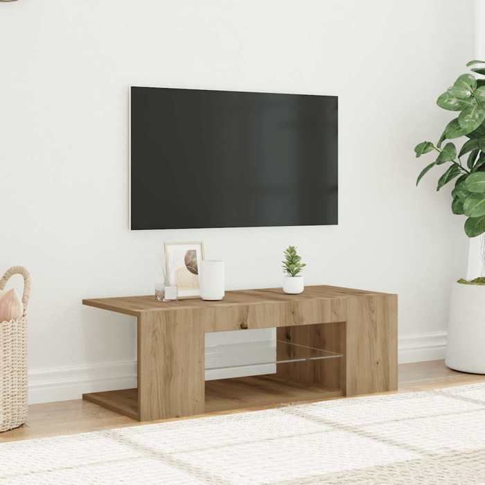 VidaXL Meuble TV avec lumières LED chêne artisanal bois d'ingénierie, support TV, meuble multimédia, console TV, meuble 856326